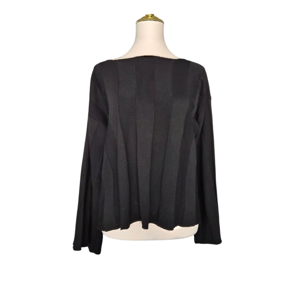NA-KD Ribbed Cropped Knitted Sweater Black Bell Sleeve Boxy Fit Size S